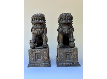 Pair Foo Dog Asian Bronze Sculptures #2