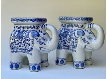 Pair Of Chinese Porcelain Elephant Statues