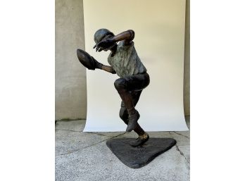 Large Bronze Sculpture Of Boy Throwing A Football