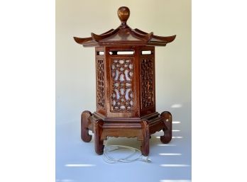 Chinese Wood Pagoda Table Lamp