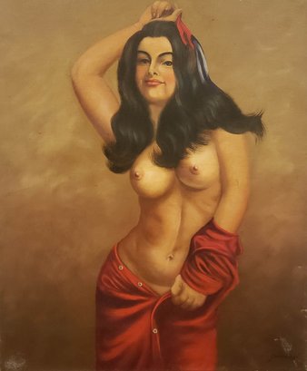 Vintage Realism Oil On Canvas 'Nude Woman '