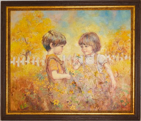 Vintage Impressionist Oil On Canvas 'Boy And Girl'