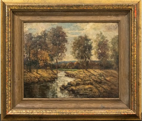 Antique Landscape Original Oil On Wood Painting Signed Chauncey F. Ryder