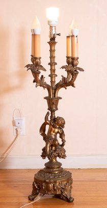 Antique Cherub Bronze Lamp