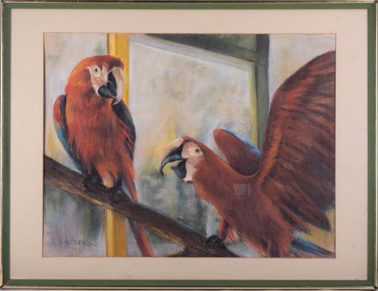 Early 20th C. Impressionist Pastel On Paper 'Parrots'