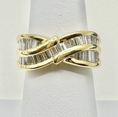 18KT Gold Natural Baguette Diamond Ring Size 6.5 - J11138
