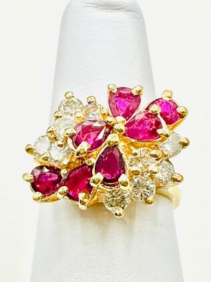 14KT Yellow Gold Natural Ruby And Diamond Ring Size 6 - J11405