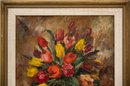 Vintage Post Impressionist Original Oil On Canvas 'Flowers In Vase' Signed Sadji
