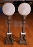 A Pair Of Frost Cracked Finish Globe Bronze Lamp