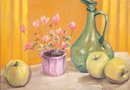 Vintage Impressionist Watercolor On Paper 'Apples And Flowers'