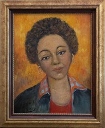 Mid Century Haitian Portrait Oil Painting Signed Lois M. Jones