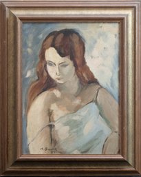 Mid Century Oil On Board 'Portrait Of Girl' Signed A. Brook, 59