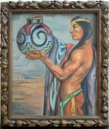 Early 20th Century Oil On Board Portrait Of Indian Man Signed Maynard Dixon 1925