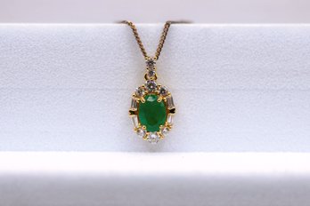 Natural Emerald Diamond In Gold Plated Silver Necklace