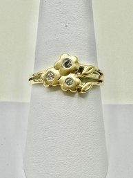 Nature Diamond Flower Ring In 14KT Yellow Gold Size 8.5