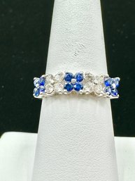 18KT WG & Natural Diamond Sapphire Ring Size 7.5
