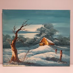 Oil Painting On Canvas 'blue Sky Winter Scene'