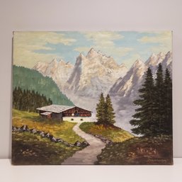 Oil Painting On Canvas ' Mountain Landscape With House'