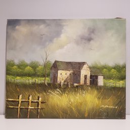 Oil Painting On Canvas ' Farm Stable Storm Scene'