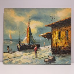 Oil Painting On Canvas 'harbor Scene With Sailboats'