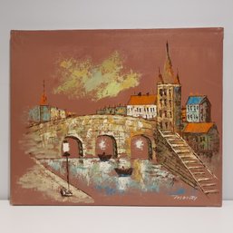 Oil Painting On Canvas 'river Under The City Bridge'