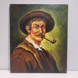 Oil Painting On Canvas ' Portrait Of Man Smoking Pipe'