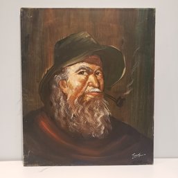 Oil Painting On Canvas ' Portrait Of Man With Pipe'