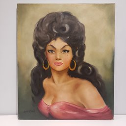 Vintage Oil Painting On Canvas ' Portrait Of Beautiful Woman'