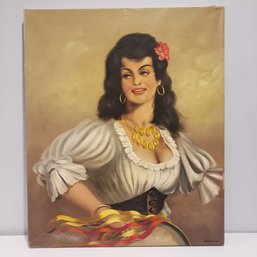 Oil Painting On Canvas ' Portrait Of Woman In Vintage Dress'