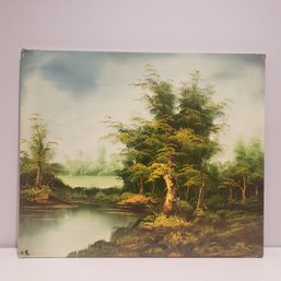 Oil Painting On Canvas 'forest Lake Scene'