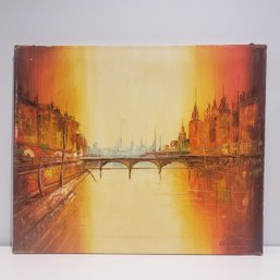 Oil Painting On Canvas 'cityscape Bridge Scene'