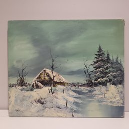 Oil Painting On Canvas 'winter Cabin By Stream'