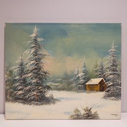 Oil Painting On Canvas 'winter Cabin Scene'
