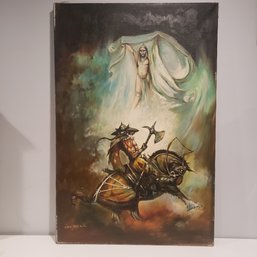 Oil Painting On Canvas 'warrior Challenges Demon' Mythological Art