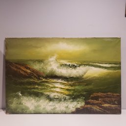 Oil Painting On Canvas ' Ocean Waves' Seascape Signed M. Claire