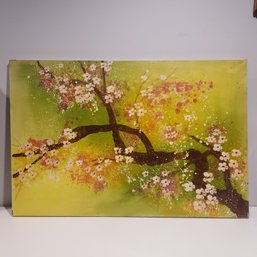 Oil Painting On Canvas 'wild Flowers On Tree' Signed Graves