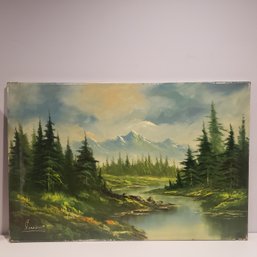 Oil Painting On Canvas 'forest Landscape With Mountains And Lake'