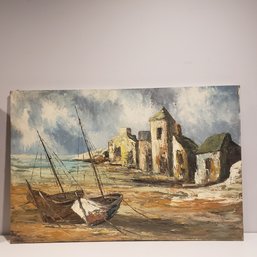 Oil Painting On Canvas 'seaside Town Docks'