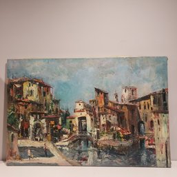 Oil Painting On Canvas 'cityscape Bridge Street Scene With River'