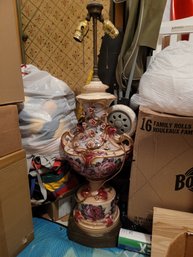 Large Rose Porcelain Table Lamp With Bronze Base