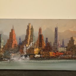 Vintage Oil On Canvas New York City Cityscape Signed Perrinii