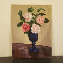 Vintage Oil Painting ' Still Life Flowers In Vase'