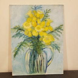 Vintage Still Life Flowers In Vase Oil Painting