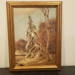 Vintage Oil Painting 'winter Forest' Signed Carl R Krafft