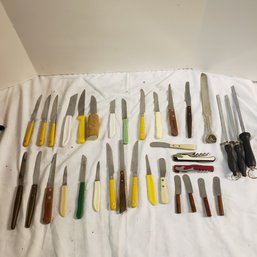 Large Collection Of Knives With Knife Sharpeners