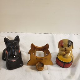 Lot Of Dog Figurines With Water Bowl