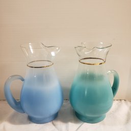Vintage Blue Frosted Pitchers
