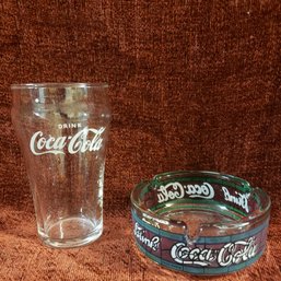 Vintage Coca Cola Ashtray And Glass