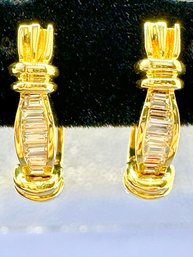14 Yellow Gold With Natural Baguette Diamond Earrings