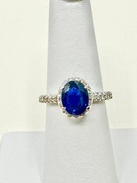 Natural Diamond And Sapphire Halo Ring In 14KT WG Size 6.75